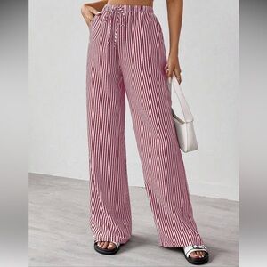 Wide Leg Pink & White Stripe Pull-On Pants